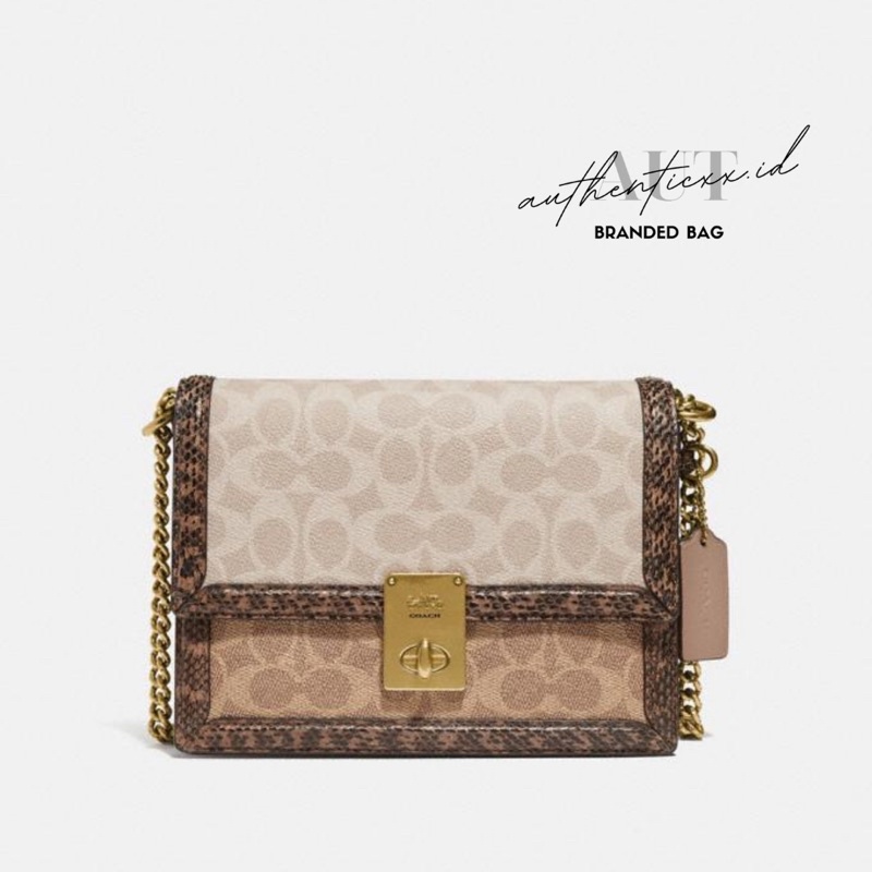 TAS WANITA HUTTON SHOULDER BAG IN BLOCKED SIGNATURE CANVAS WITH SNAKE SKIN