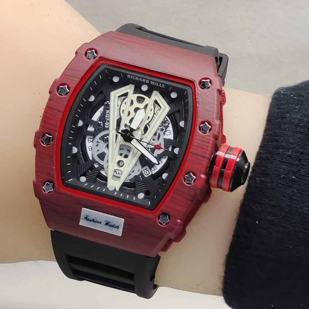 JAM TANGAN PRIA RM ANALOG RUBBER TANGGAL AKTIF DIAMETER 4 CM / JAM TANGAN COWOK