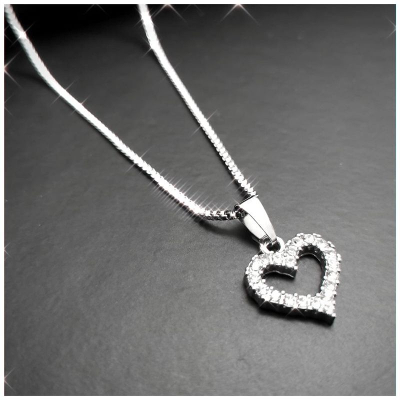 KALUNG SILVER ANTI KARAT ANTI LUNTUR_// Kalung Liontin Love Silver Mutiara