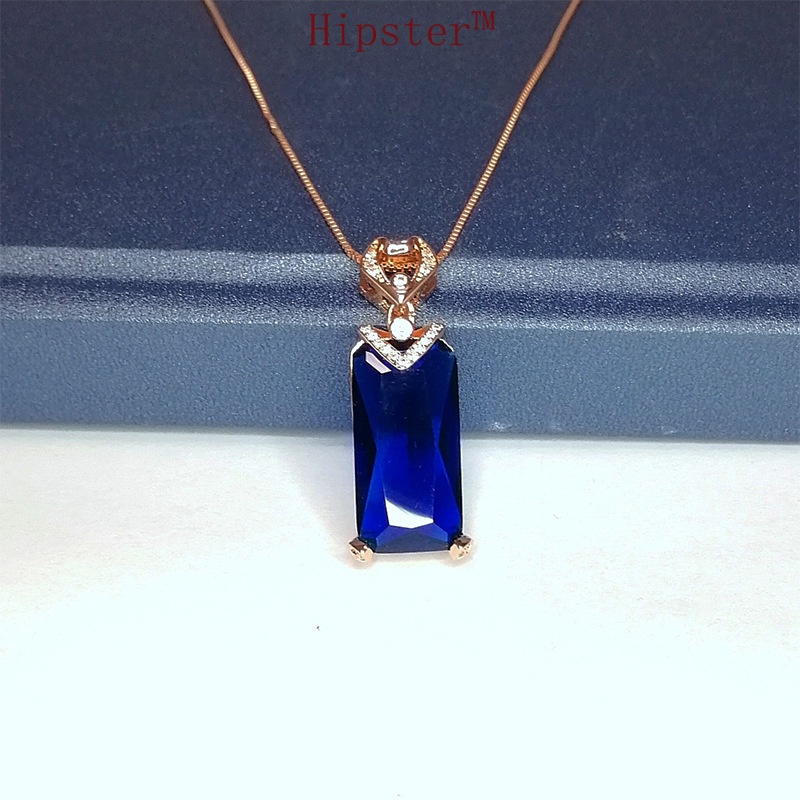 Retro Affordable Luxury Diamond-Embedded Fashion Temperament Blue Crystal Pendant Clavicle Chain