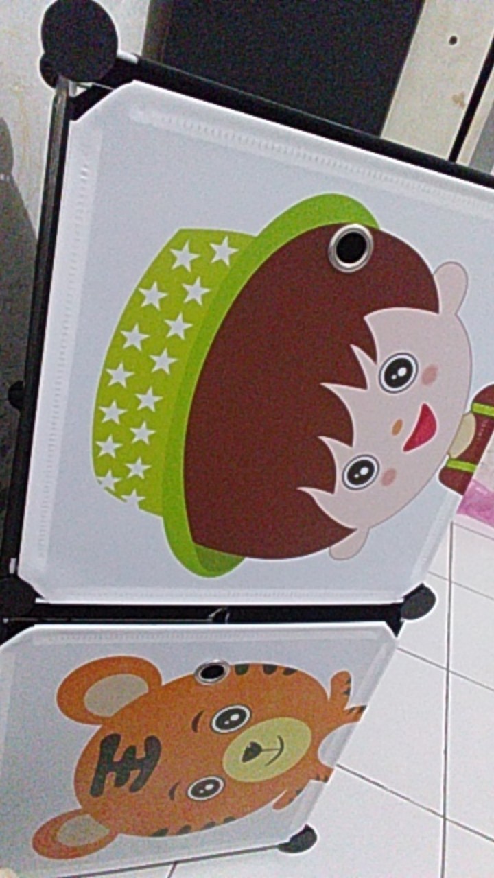 Lemari Portable Pakaian Anak Rak Serbaguna Plastik Lemari Baju Rak Buku 2 Kotak Pintu Kartun