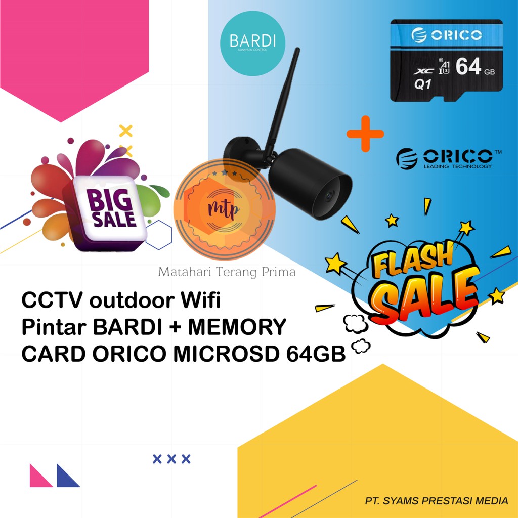 TERBARU CCTV outdoor Wifi Pintar BARDI + MEMORY CARD ORICO MICROSD 64GB HEMAT