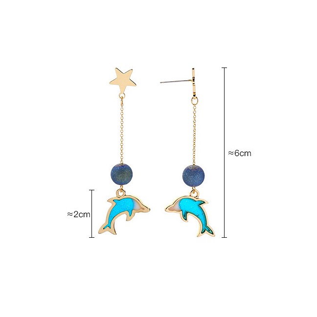 LRC Anting Tusuk Fashion Gold S925 Silver Needle Drip Dolphins Earrings F67648