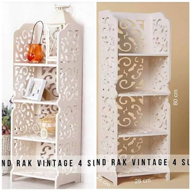 Stand Corner Rack 4 Layer Tingkat Susun Dekor Vintage Rak Sudut Shabby