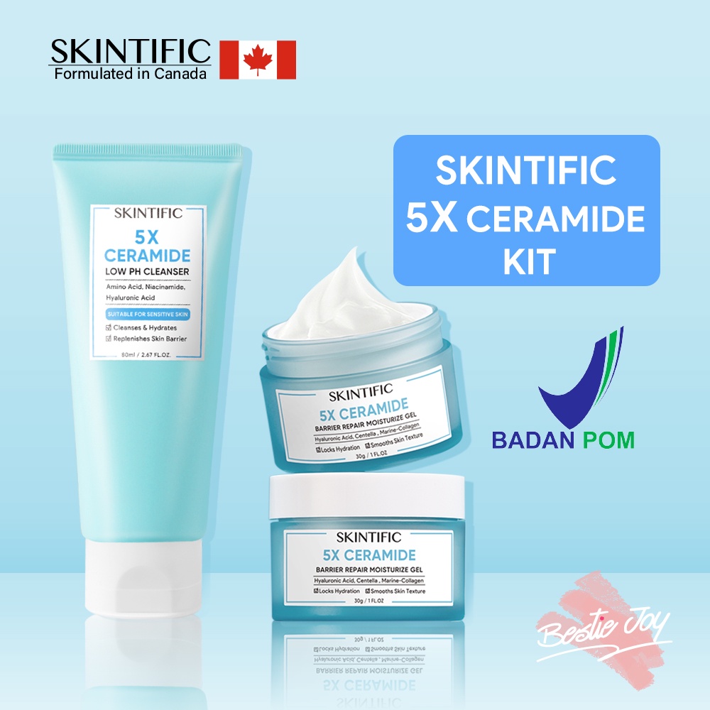 [bpom] SKINTIFIC 5X Ceramide Kit Low pH Cleanser &amp; Barrier improve Moisture Gel Kulit  Sensitif