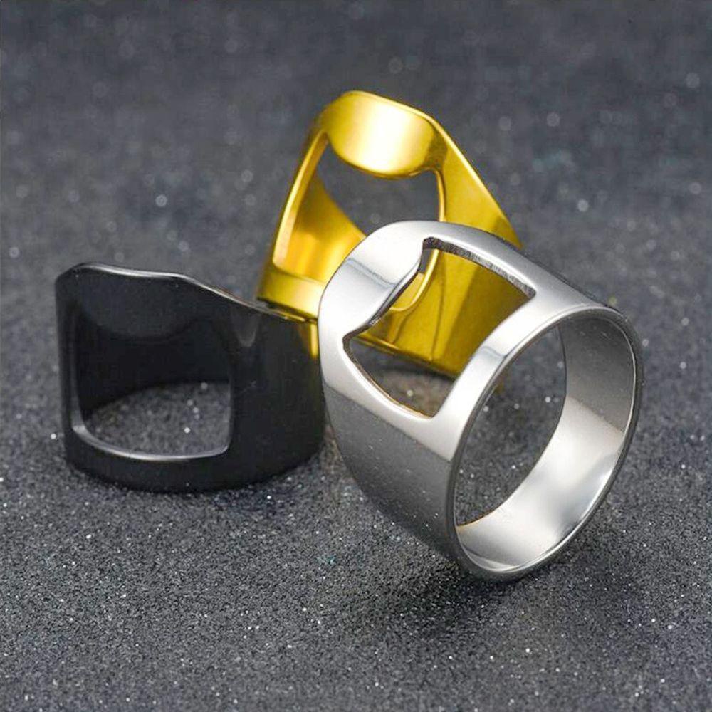 NEEDWAY Man Cincin Hadiah Temperamen Vintage Geometri Punk Cincin Stainless Steel Fashion Perhiasan Unisex Pembuka Botol Bir