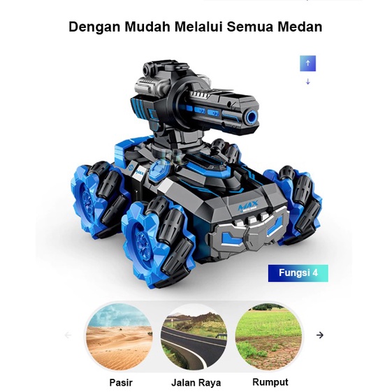 Mobil Mainan Remote Control Bom Air Bola Gel Jam Tangan Mobil Tangki Off-Road RC Tank Car 2.4G Pelontar Air Menembak Peluru Pistol Air Rotasi Waterboom Mobil Tangki360 Derajat