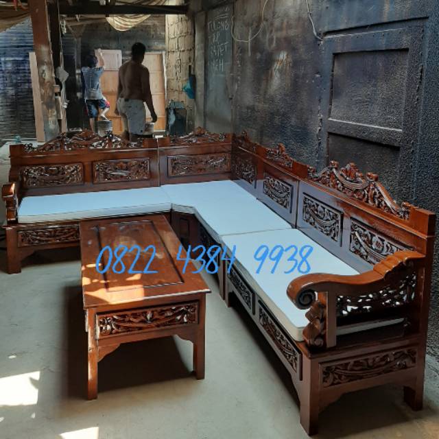 Meja Kurai Tamu Murah Sofa Teras Sudut Jati Jepara Minimalis bagong Ukir Ukiran
