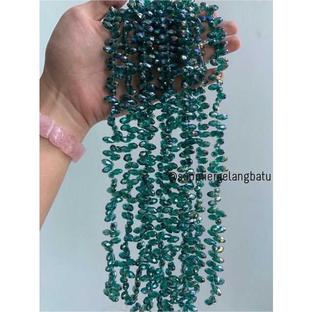 KRISTAL CEKO TETES AIR MATA 6MM hijau TOSCA GREEN QUART LUBANG SAMPING