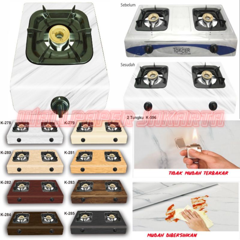 STIKER KOMPOR 2 Tungku dan STICKER KOMPOR 1 Tungku Motif Marmer Serat Kayu Dan Polos