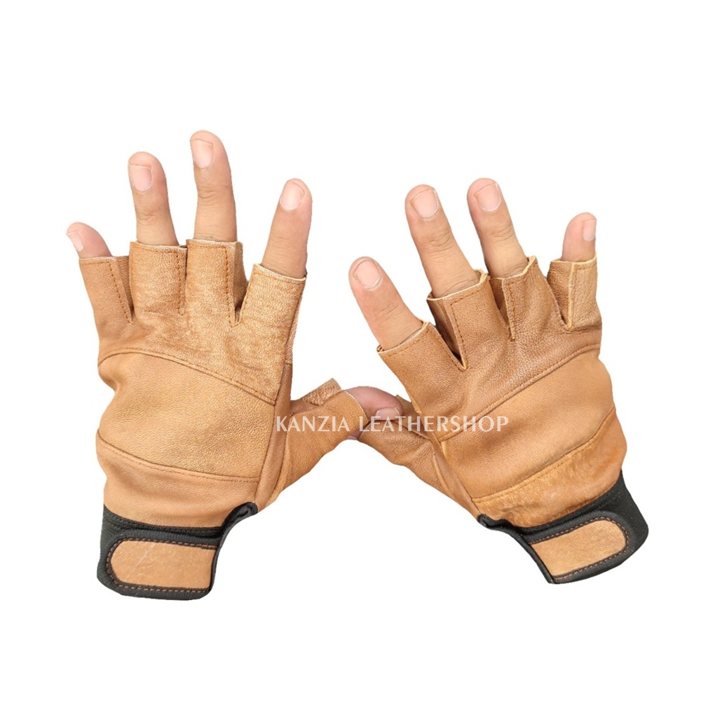 Sarung Tangan Hot Promo Setengah Jari Natural Leather Gloves