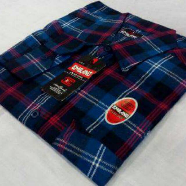 Kemeja flanel pria kotak-kotak biru merah