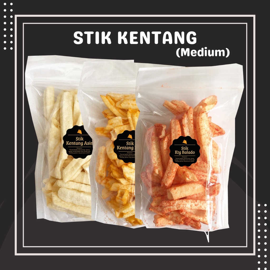 

Potato Stik Kentang Asin Keju Balado (M) 50gr Snack Cemilan Camilan Stick Pitato
