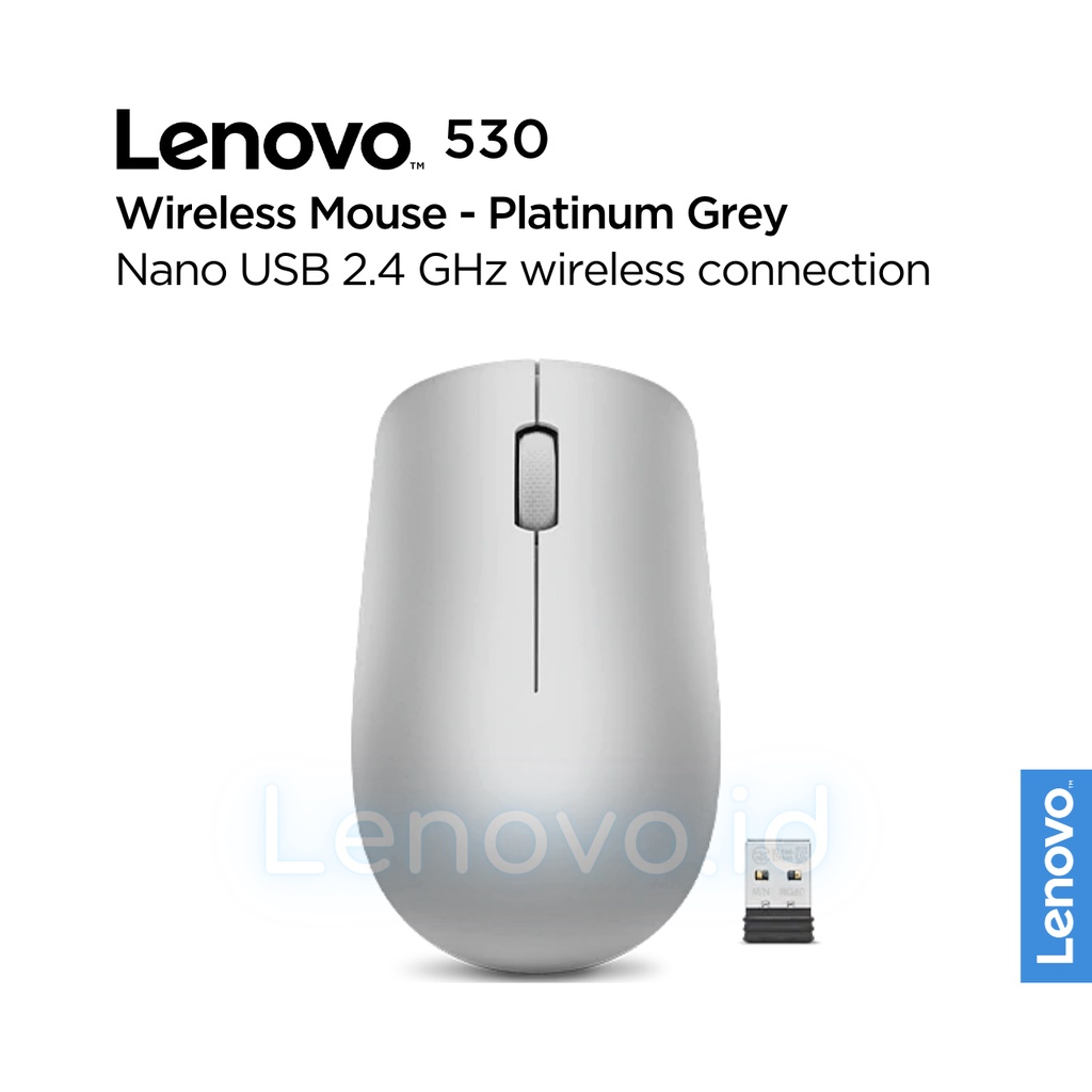 Lenovo 530 Wireless Mouse Optical USB Type-A 2.4GHz, 1200 DPI, Platinum Grey GY50Z18984, Abyss Blue GY50Z18986, Almond GY50Z18988, Graphite Grey GY50Z49089, Cherry Red GY50Z18990-Platinum GY50Z18984