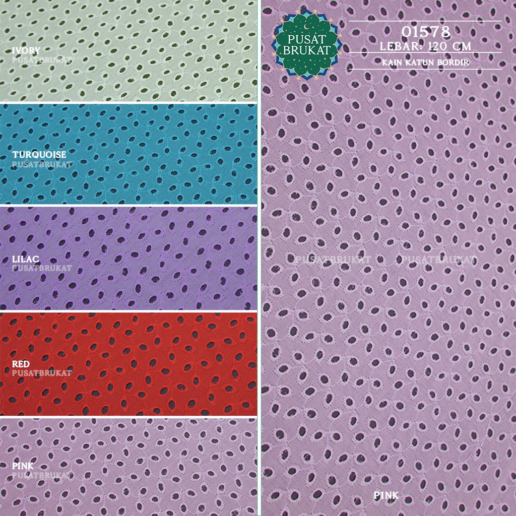 KAIN KATUN BORDIR EMILY 01578 / BAHAN KATUN EMBOSS/ COTTON EYELET KAIN MUKENA METERAN, LEBAR 120CM [harga per 0.5m]