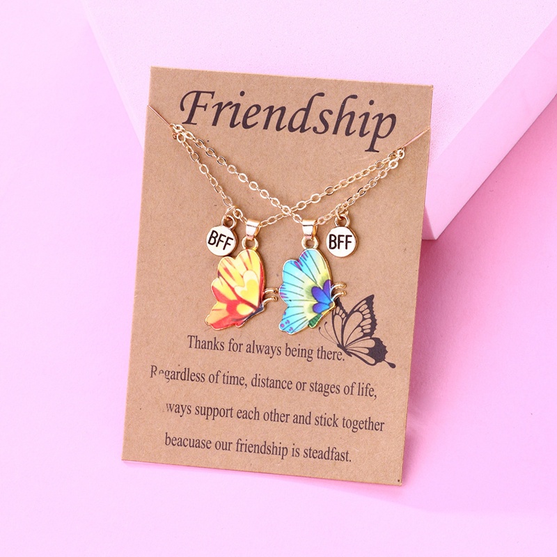 2pcs / Set Kalung Liontin Butterfly Gaya Korea Untuk Wanita