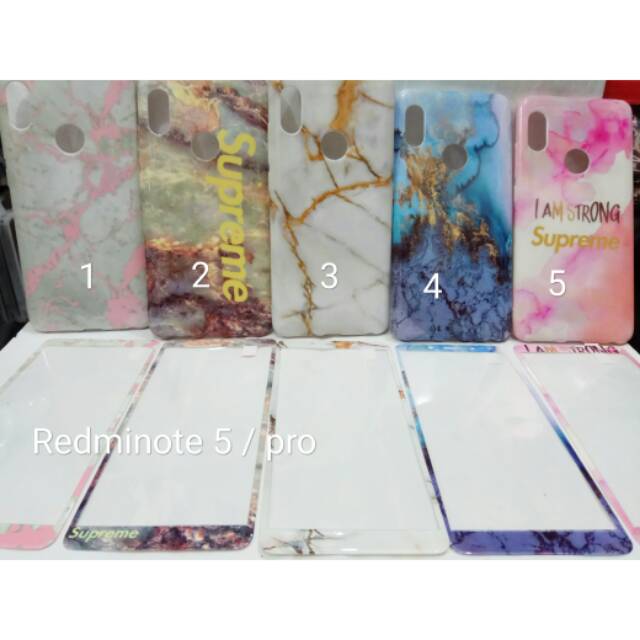 Case marble  casing softcase + tempered glass Redminote 5/pro