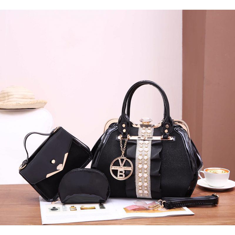 VB Behel Estonia 8812 DEN SET 3IN1 TAS BEHEL TAS SLEMPANG HAND BAG WANITA TAS BRANDED TAS IMPORT