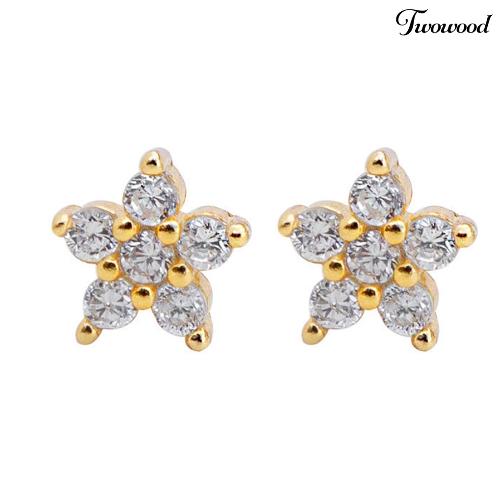 1 Pasang Anting Stud Bentuk Bintang Bahan Cubic Zirconia Untuk Wanita