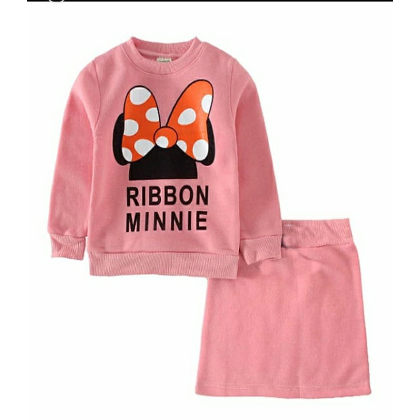 Promo Setelan anak perempuan RIBBON MINNIE Bahan fleece 3-9 tahun