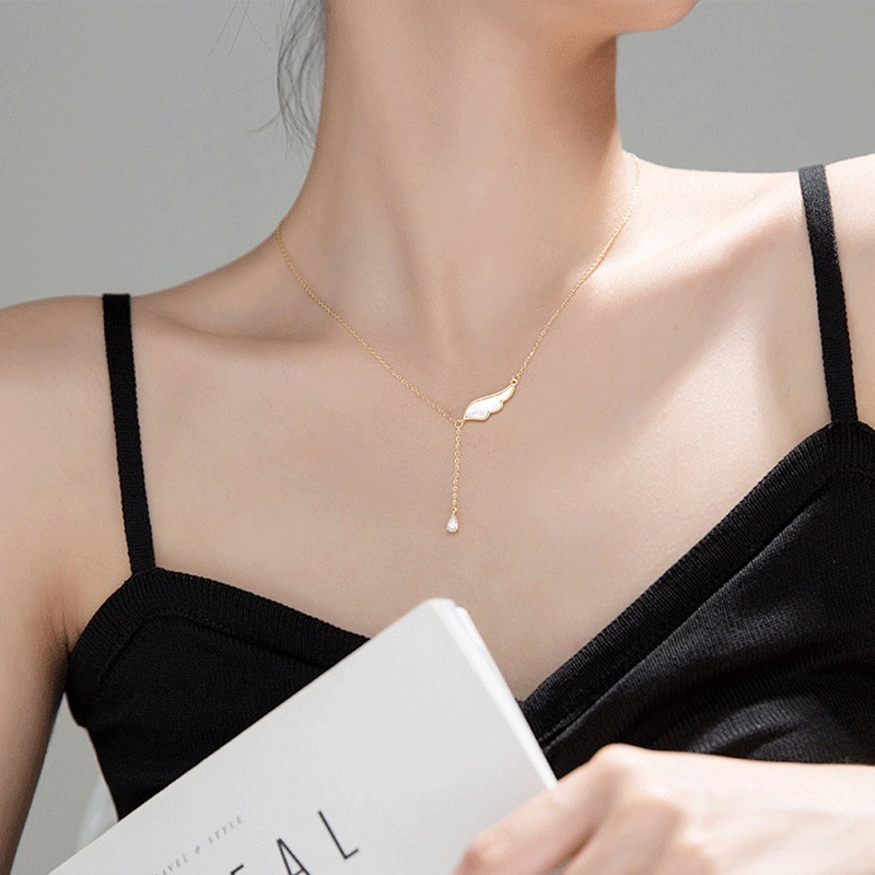 Magic789 Trendy Crystal Charm Gold Angel Wing Clavicle Chain Necklace for Women Chic Girls Choker