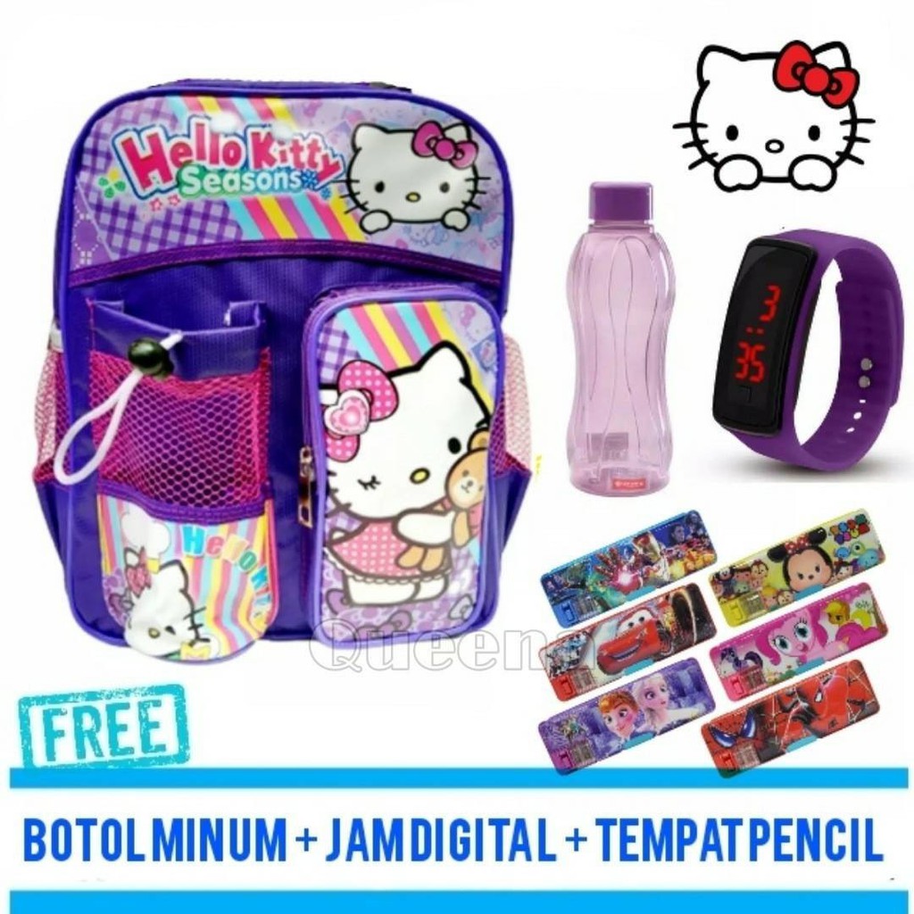 Tas Ransel Sekolah Anak Perempuan Paud TK SD Model Hello Kitty 4 in 1