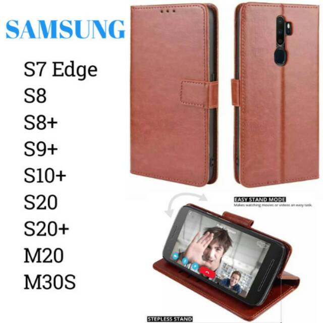 Leather Flip Cover Samsung S7 Edge S8 S8+ S9+ S10+ S20 S20+ M20 M30S Casing Sarung Kulit Wallet case