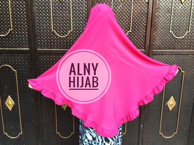 Alny Hijab - Khimar Pet Kombi 2 Tone Yara Instan Kombinasi Ruffle Rempel Susun Tengah 2 Warna Simpel Pet Syari