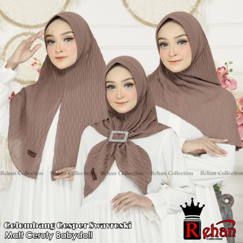 Jilbab instan plisket gelombang gesper swarovski ori rehan hijab free gesper