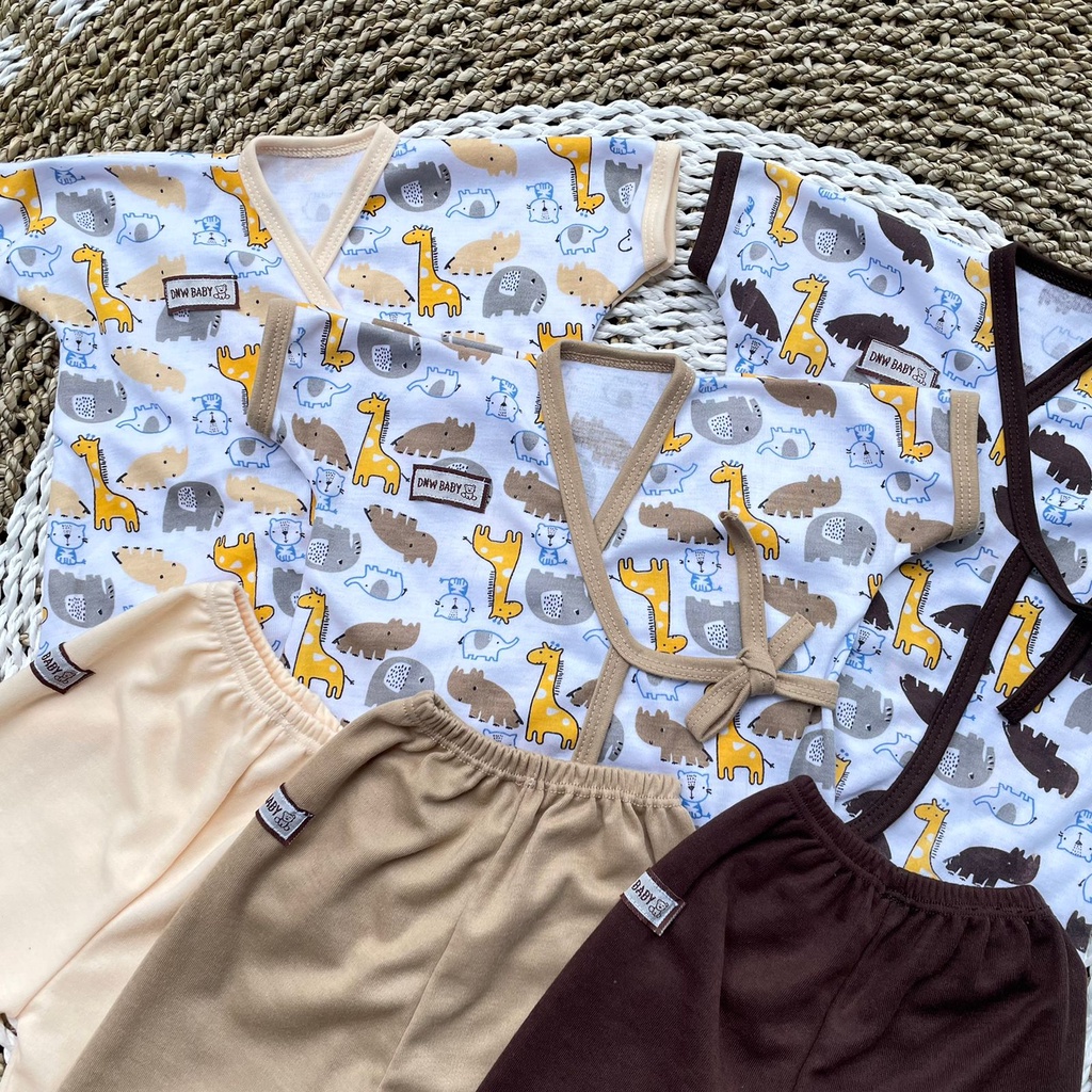 PREMIUM QUALITY 3 Stel Baju Bayi Newborn Kimono Polos Lengan Pendek Asyam Baby