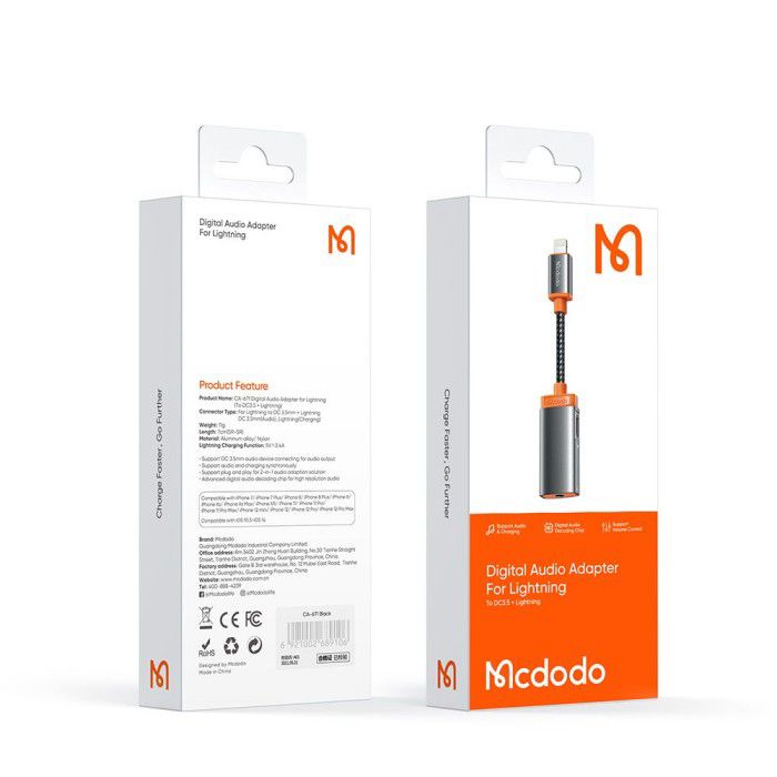 MCDODO Converter / Splitter CA 6710 Lightning + Jack 3.5mm - No Mic