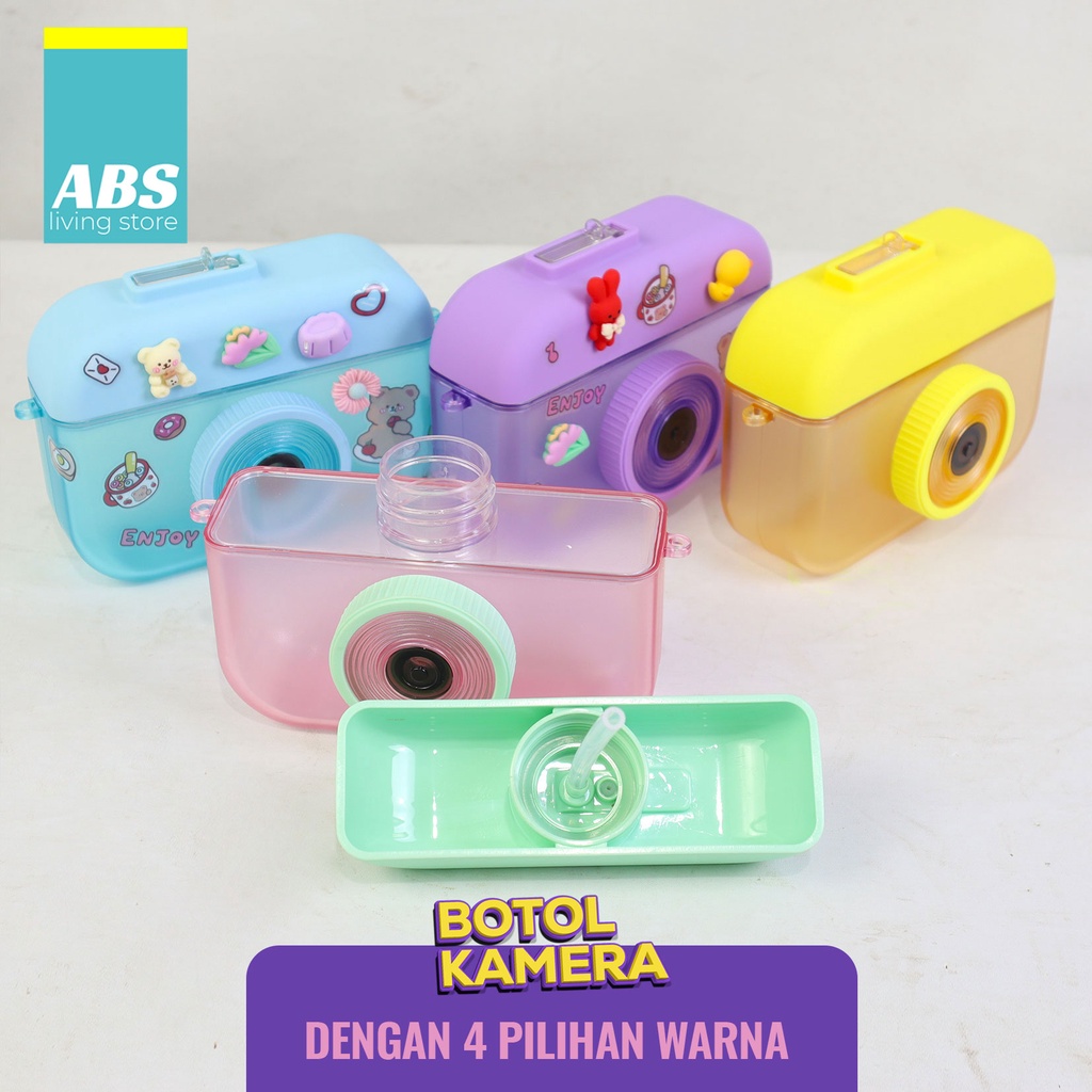 ABS Camera Bottle / Botol Kamera Unik / Botol Minum Anak Free Sticker Karakter 400ml BPA FREE-2