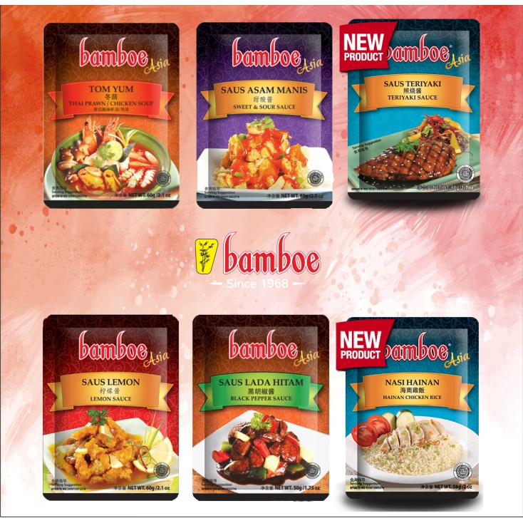 

Bumbu Bamboe Asia 6 Varian rasa | Bumbu Dapur | Bumbu Instan | Bumbu Masak Saus Lada Hitam Tom Yum