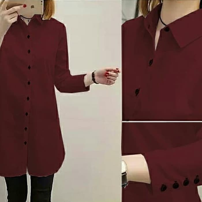 Ako Kemeja Wanita Polos,Warna Dustypink MN897 Hem Button Aquila - Maroon