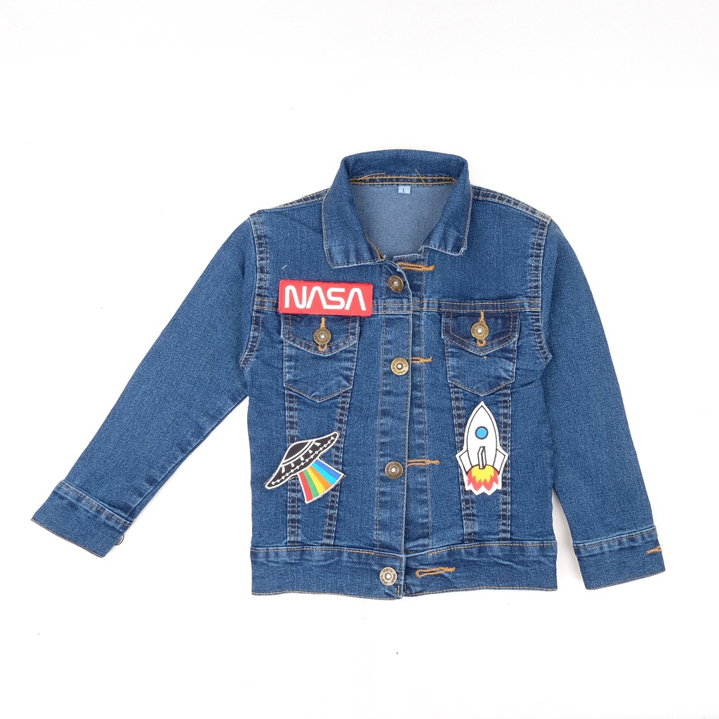 ORIGINAL JAKET JEANS ANAK LAKI LAKI PEREMPUAN NASA SERIES BORDIR  REAL PICT