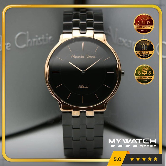Jam Tangan Pria Alexandre Christie AC 8616 AC8616 Black Rosegold Alexander Original