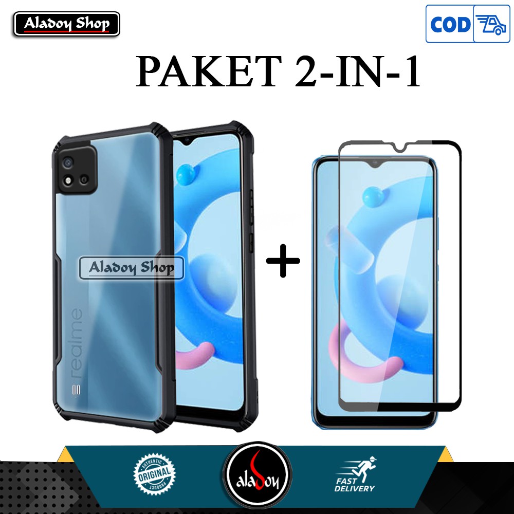 Case Realme C20 2021 New Armor Shockproof Transparent Casing + Tempered Glass Full Layar