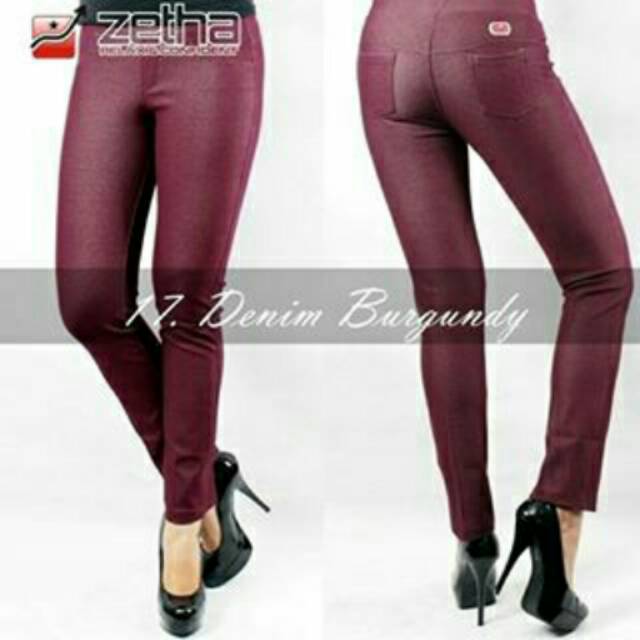 Celana Zetha Denim Warna Burgundy