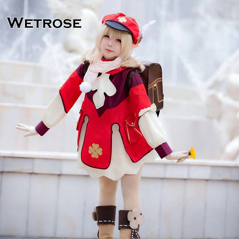 【Wetrose】Genshin Impact Klee Cosplay Wanita Women Costume Kostum Full Set, Klee Wig