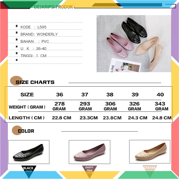 L595 Sepatu Jelly Wanita Glosy Flat Shoes Kilap Wonderly Sepatu Kerja Kuliah Cewek Glossy Glanzton