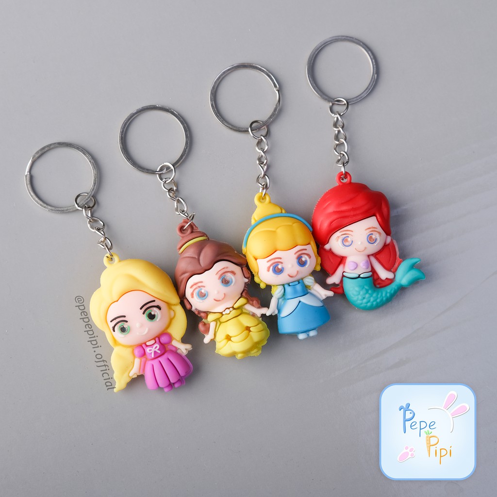 Gantungan Kunci Karet Princess Ganci Keychain Hiasan Tas aurora belle cinderella ariel rapunzel