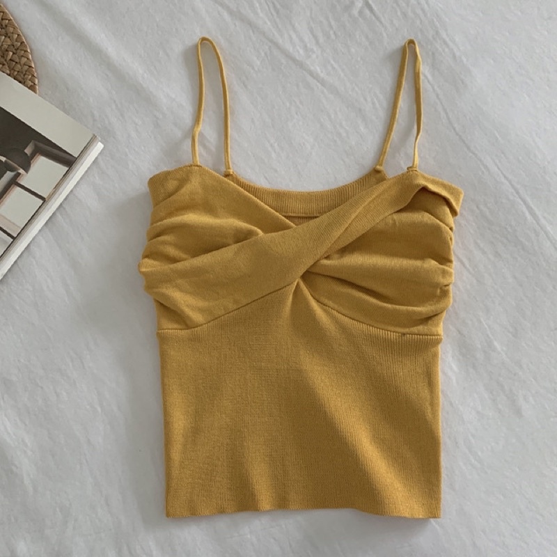 T507 - Knit Tank Top Model Silang / Crop Top Tali Spaghetti / T507-T507 Mustard