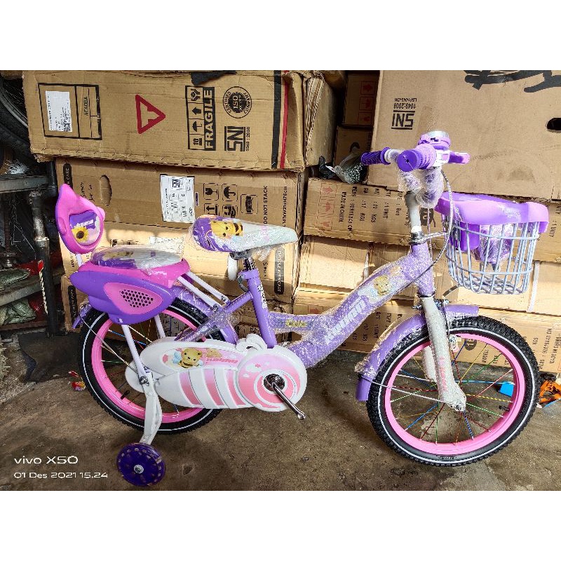 sepeda anak perempuan ukuran 16in merk KOUAN untuk anak umur 5tahun sampai 8tahun