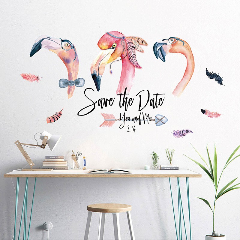 Reliza Wall Sticker Flamingo Save The Date Bird Stiker Dinding LDR