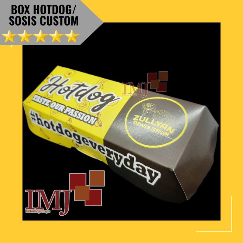 

CETAK KEMASAN HOT DOG/BOX/DUS/KARDUS HOTDOG/KEMASAN SOSIS CUSTOM