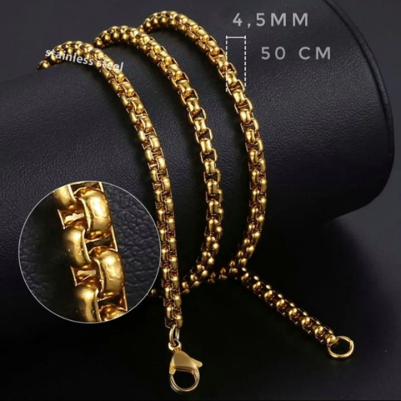 Kalung Titanium Pria wanita Rantai Bulat Panjang 50 cm Anti Karat