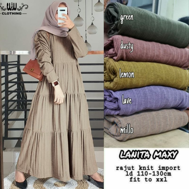 Lanita Maxy Gamis Rajut Knit Import Ld 110-130