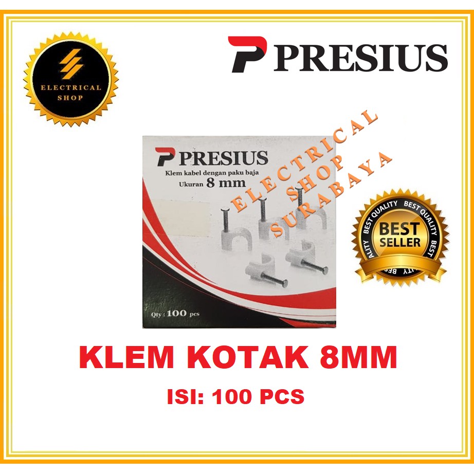 PRESIUS KLEM KABEL PAKU BAJA BETON NO 8 MM (KEMASAN KOTAK ISI 100 PCS) (GROSIR) ASLI ORIGINAL 8MM