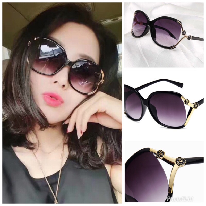 Kacamata Fashion Hitam Motif Flower Di Bingkai Women Sunglasses ACC