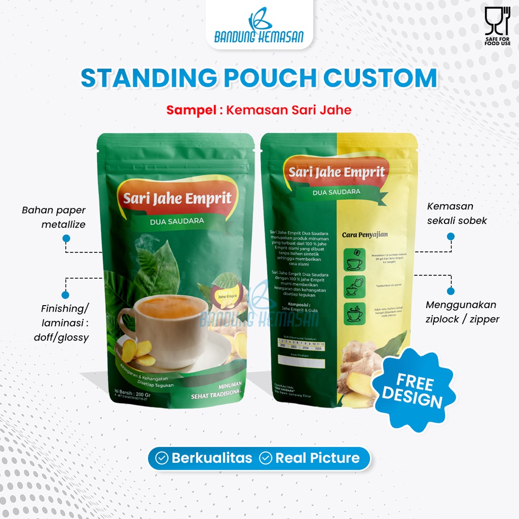 

14 x 21 - Custom Cetak Kemasan Standing Pouch Plastik Makanan Ziplock - Full Printing, Minimal Order 100 Pcs!